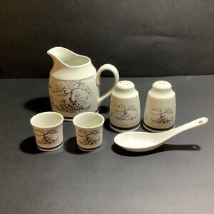 ROYAL DOULTON Asian Dawn Creamer, Salt & Pepper 2 Saki Cups, 1 Soup Spoon EUC!